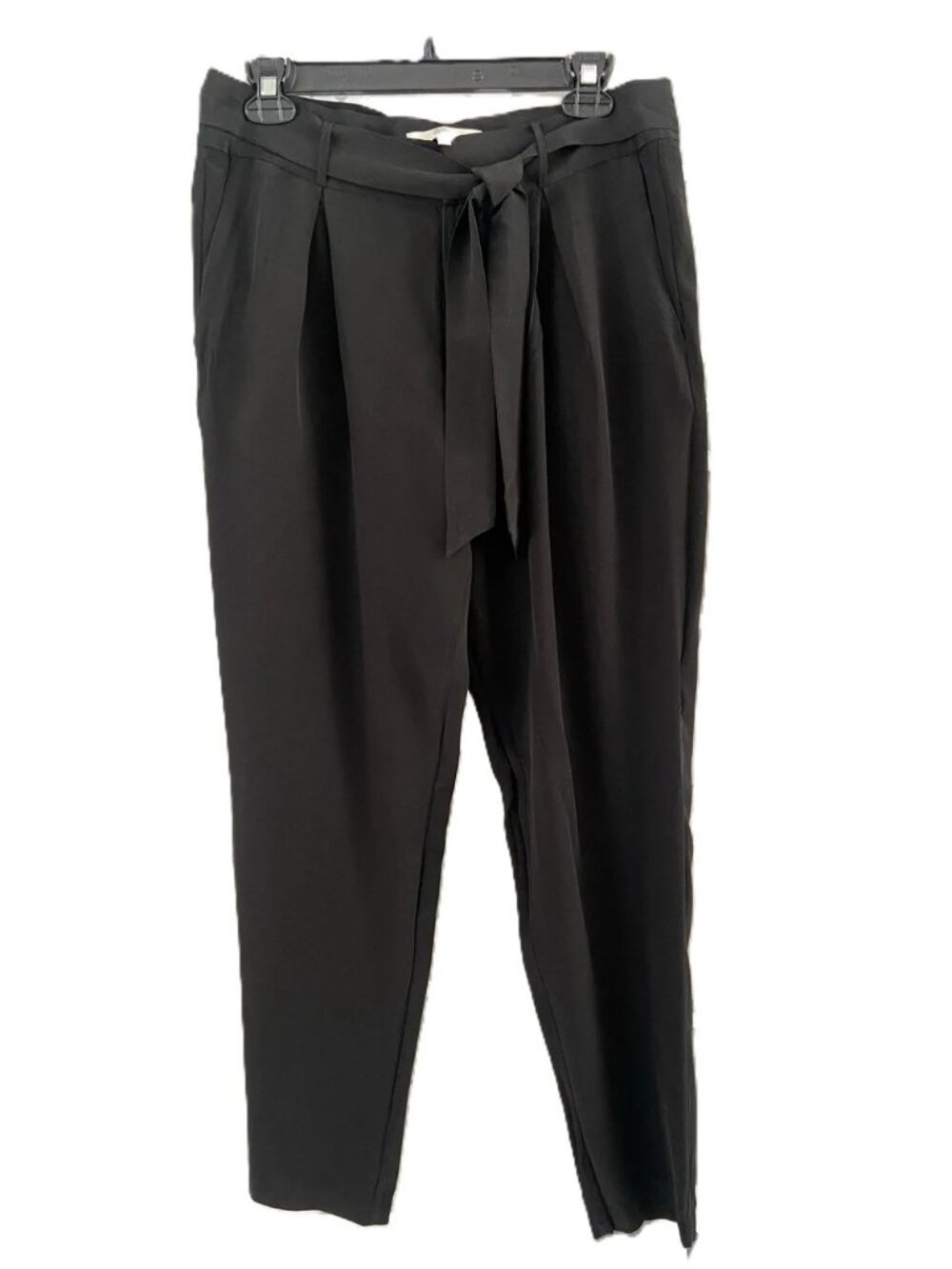 JOIE 100% Silk Tapered Ankle Pants Black Size 6 Tie Waist Trouser EUC